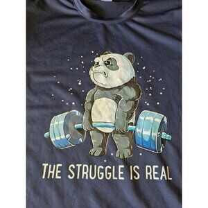 Panda Gym T-Shirt The Struggle Is Real Navy Blue Funny Graphic Tee M